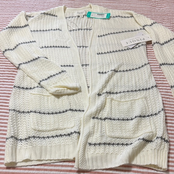 Pinque Cream and Gray Striped Cardigan - Picture 2 of 3